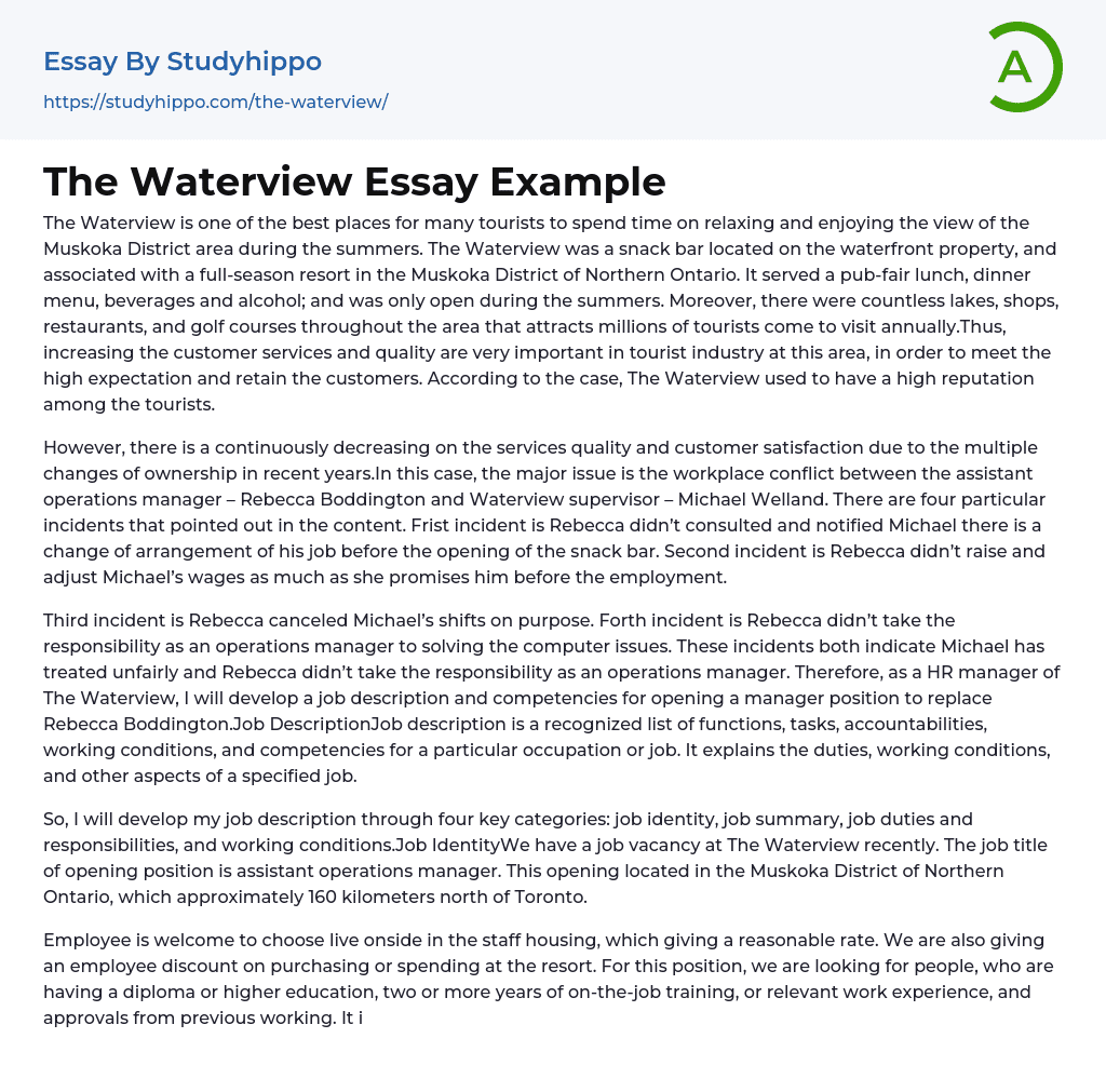 The Waterview Essay Example