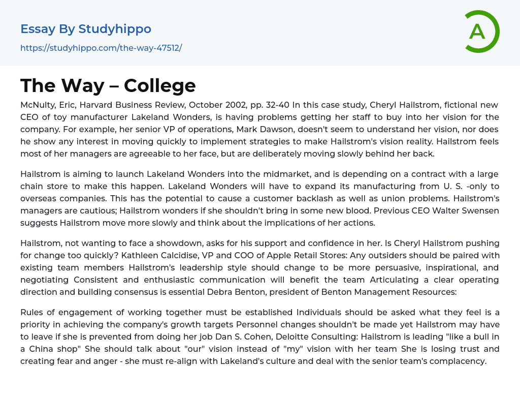 The Way – College Essay Example