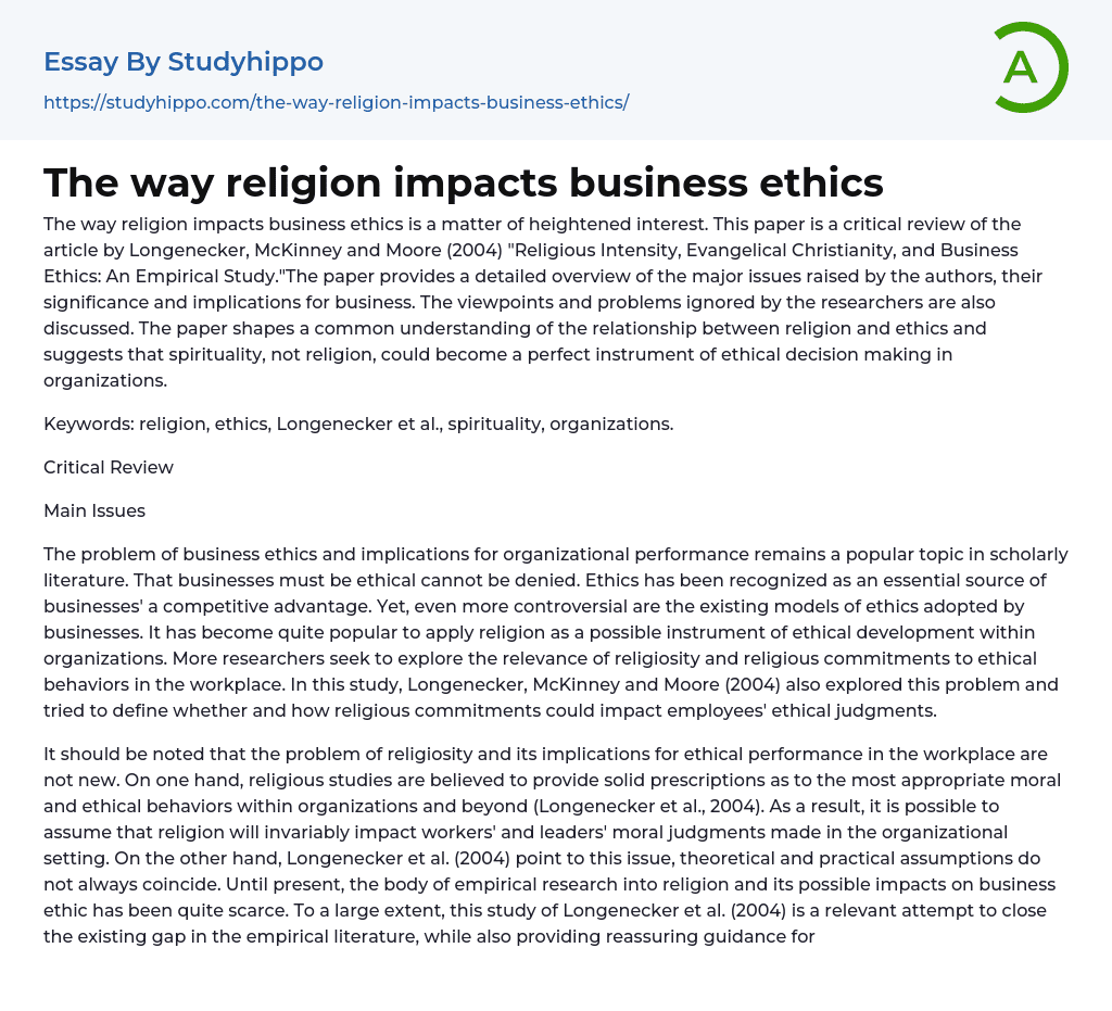ethics in religion essay