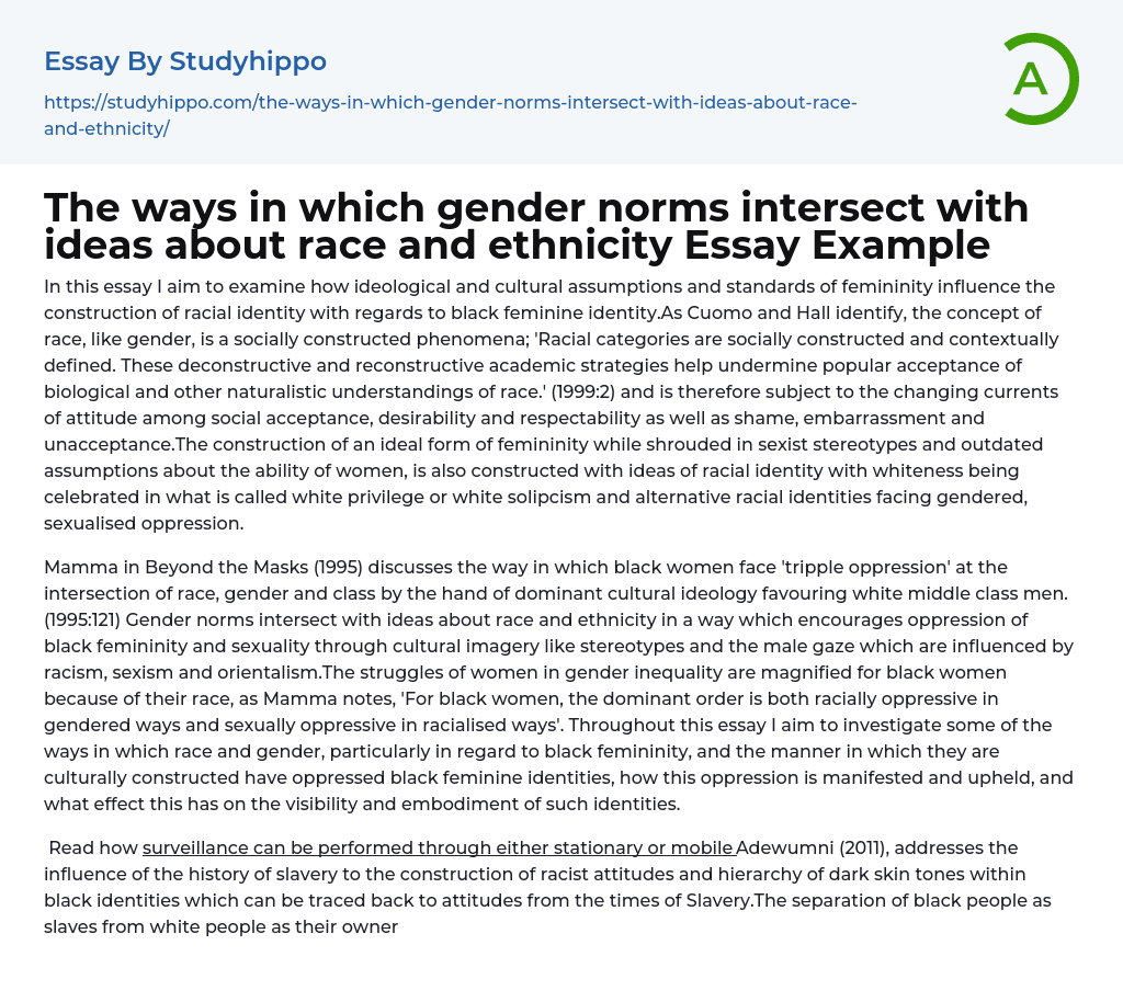 The ways in which gender norms intersect with ideas about race and ethnicity Essay Example