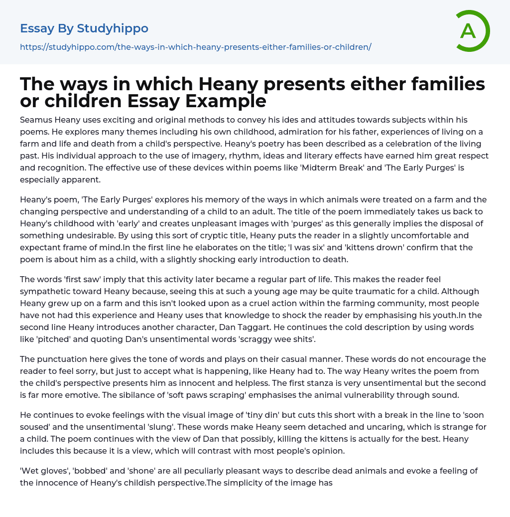 The ways in which Heany presents either families or children Essay Example