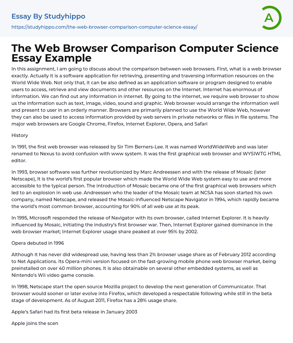 The Web Browser Comparison Computer Science Essay Example