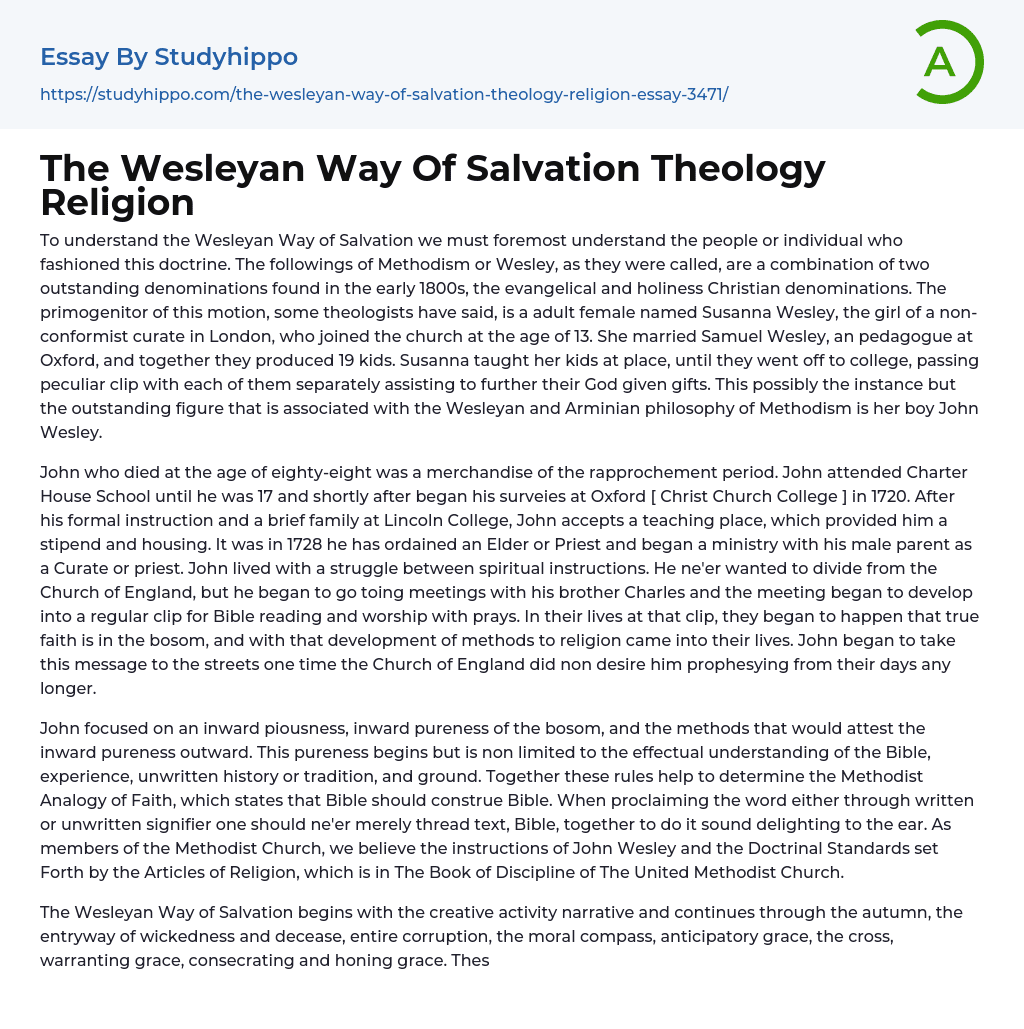 The Wesleyan Way Of Salvation Theology Religion Essay Example