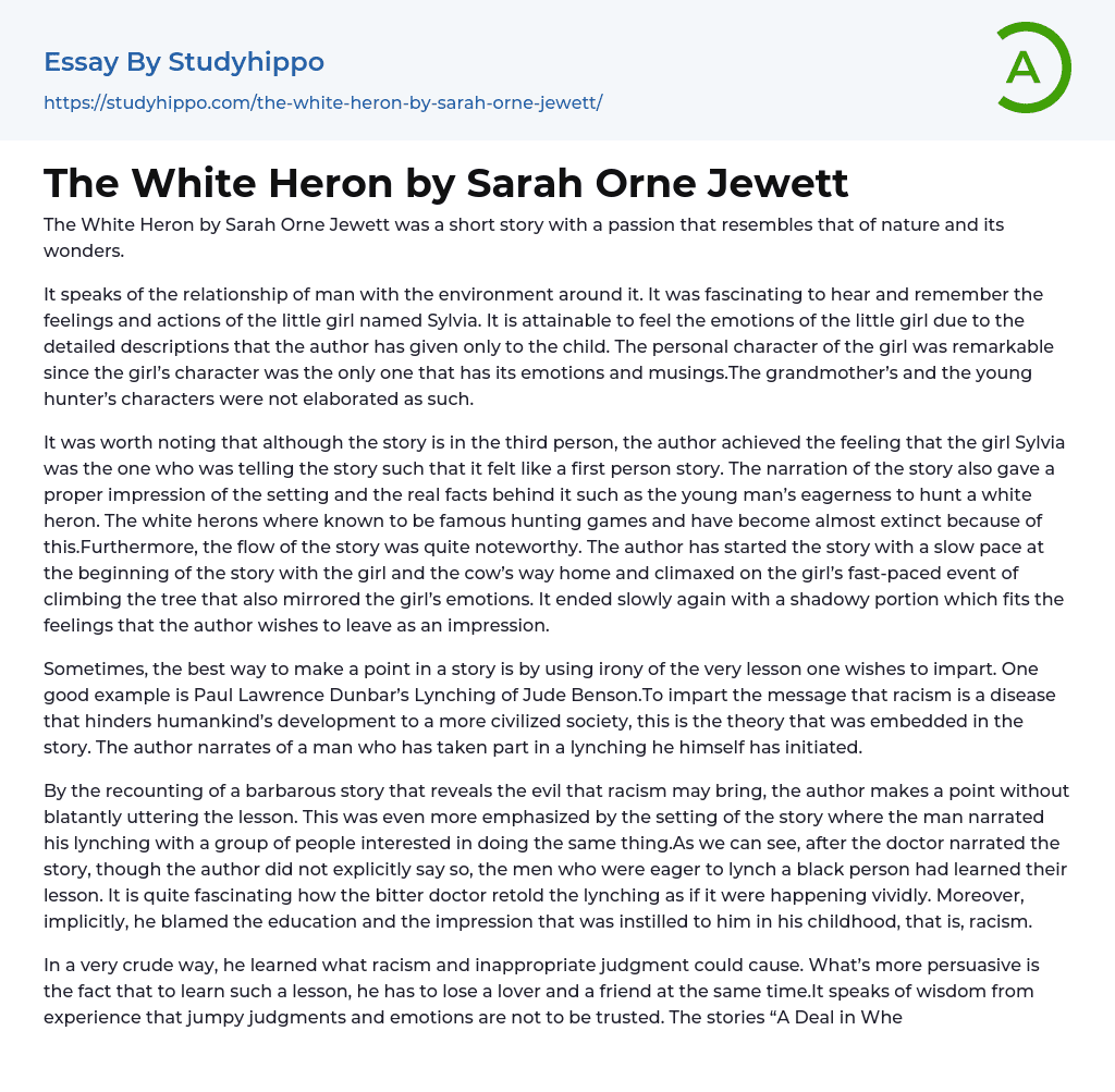 The White Heron by Sarah Orne Jewett Essay Example
