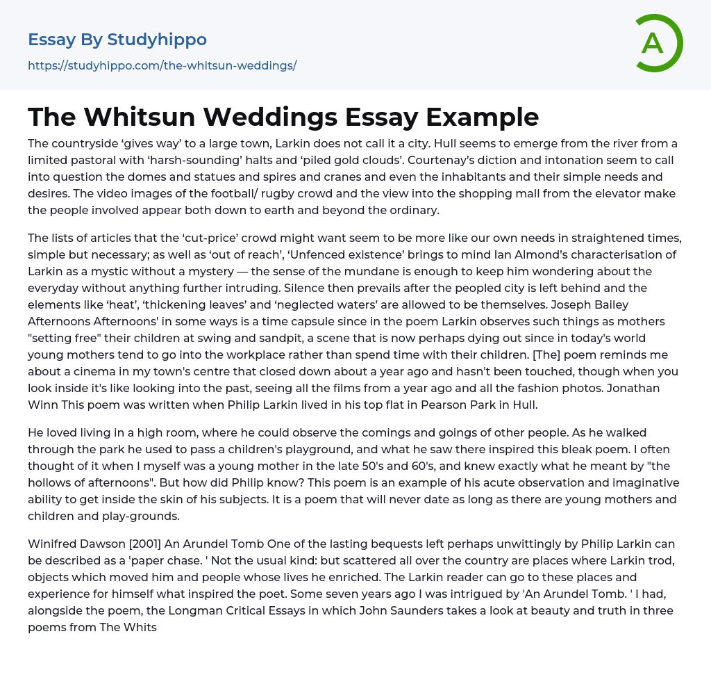 The Whitsun Weddings Essay Example