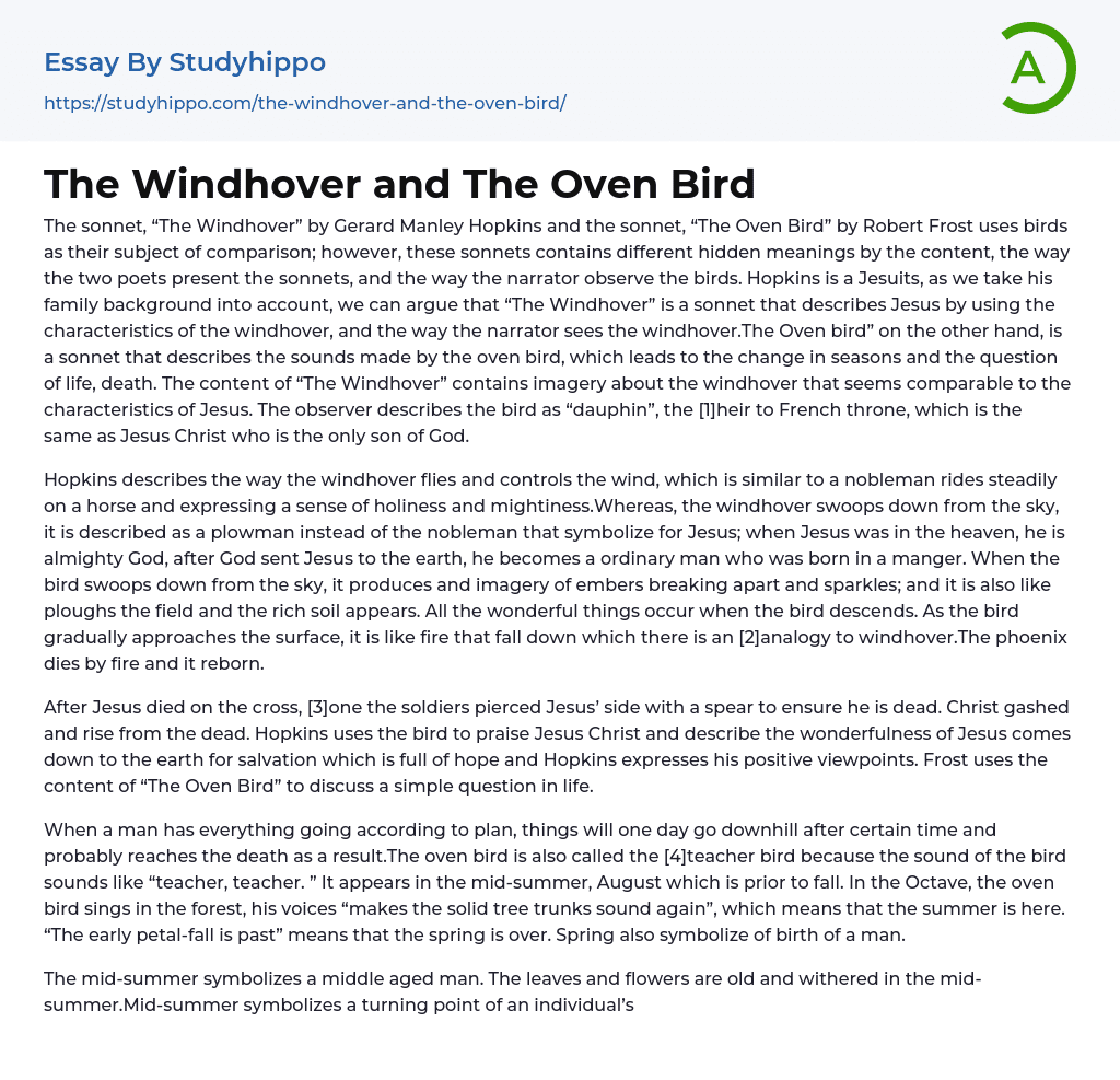 The Windhover and The Oven Bird Essay Example