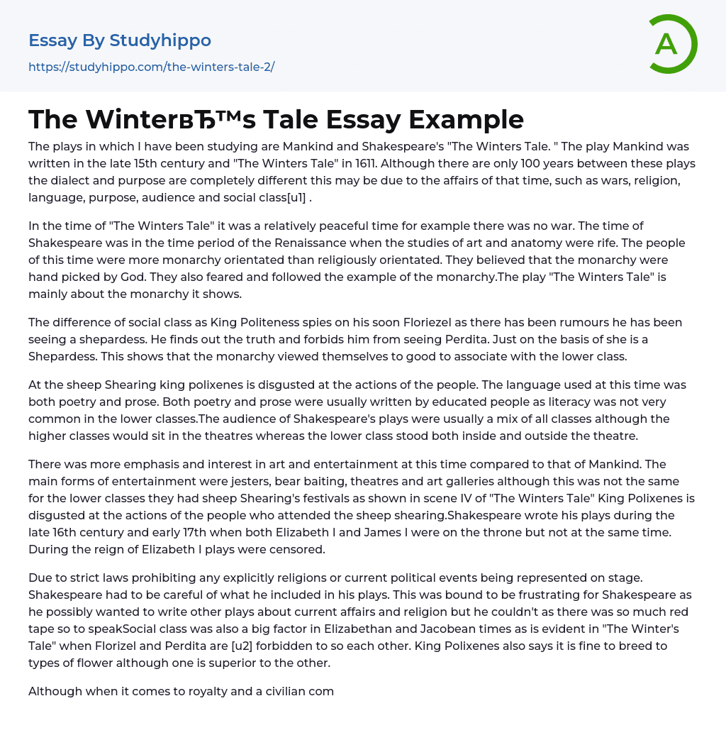 The Winter’s Tale Essay Example