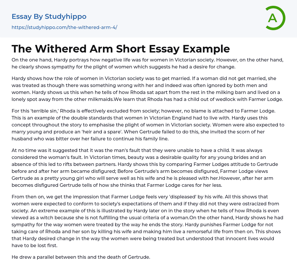 The Withered Arm Short Essay Example