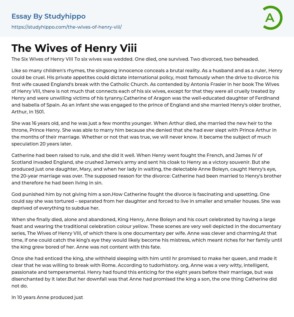 The Wives of Henry Viii Essay Example