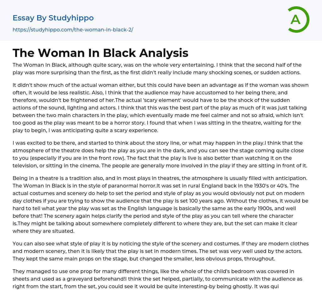 The Woman In Black Analysis Essay Example