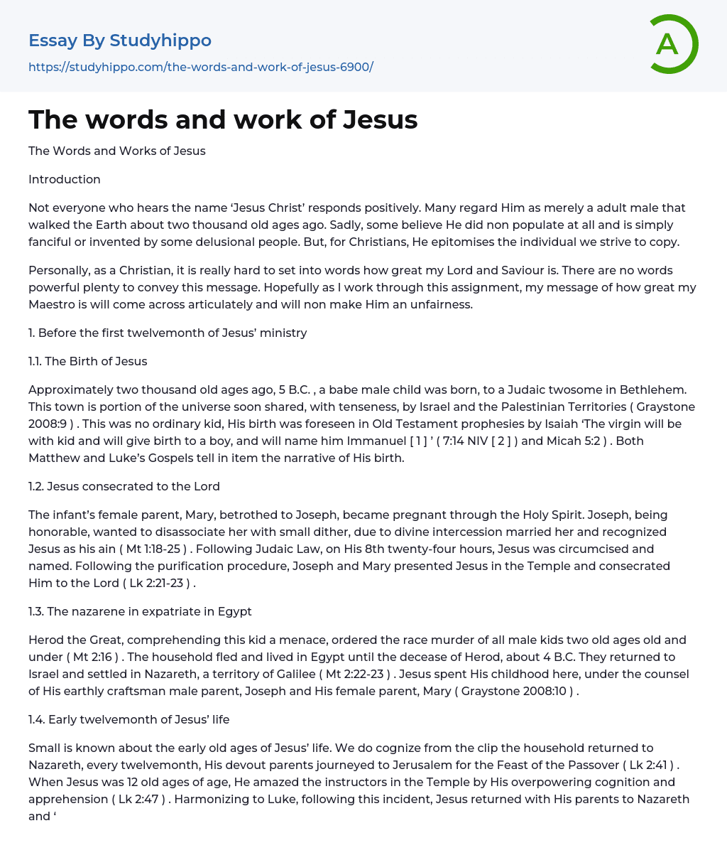 The words and work of Jesus Essay Example