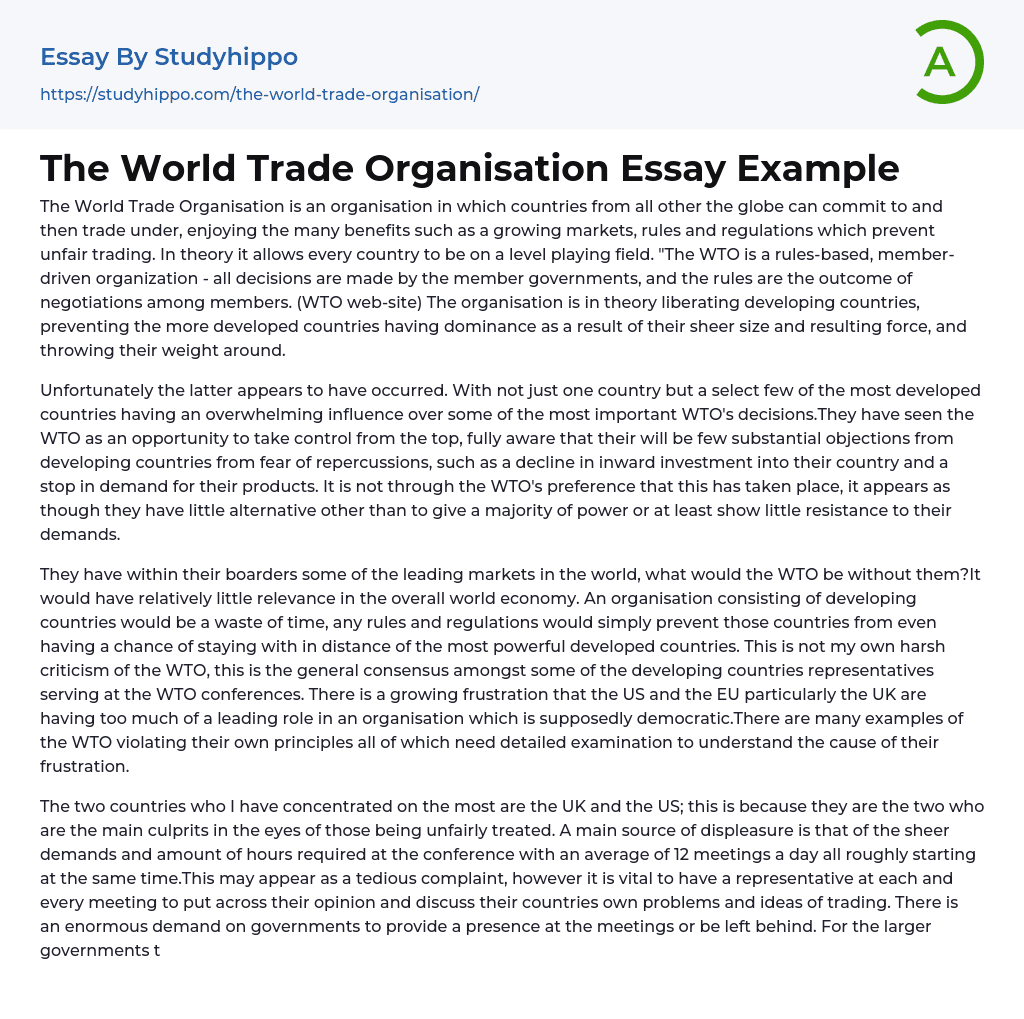 The World Trade Organisation Essay Example