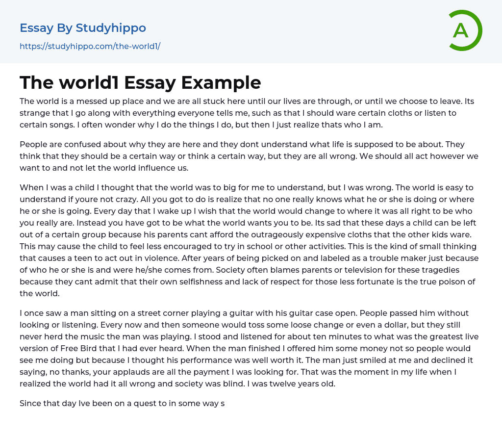The world1 Essay Example