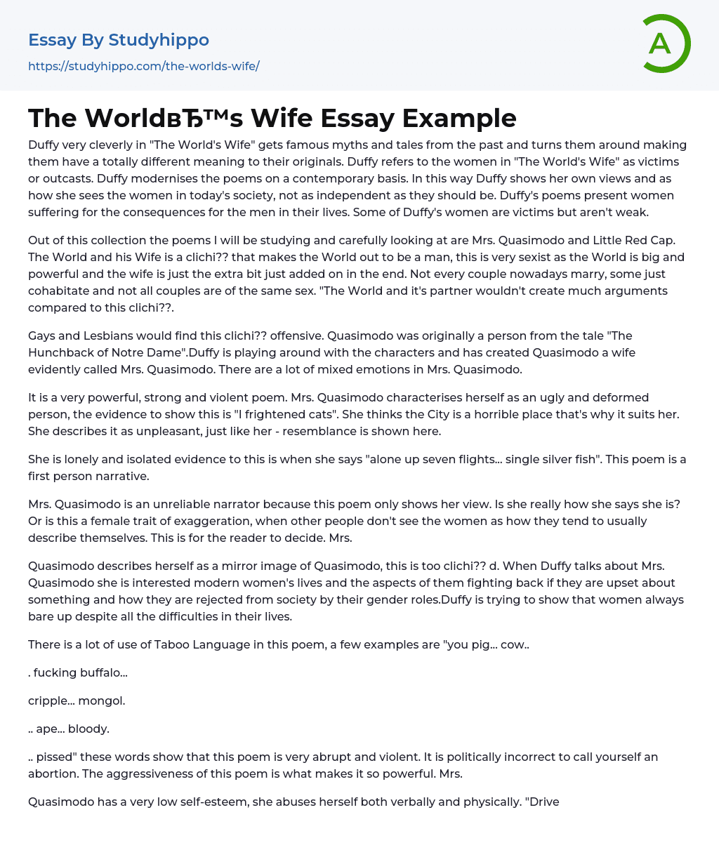 The World’s Wife Essay Example