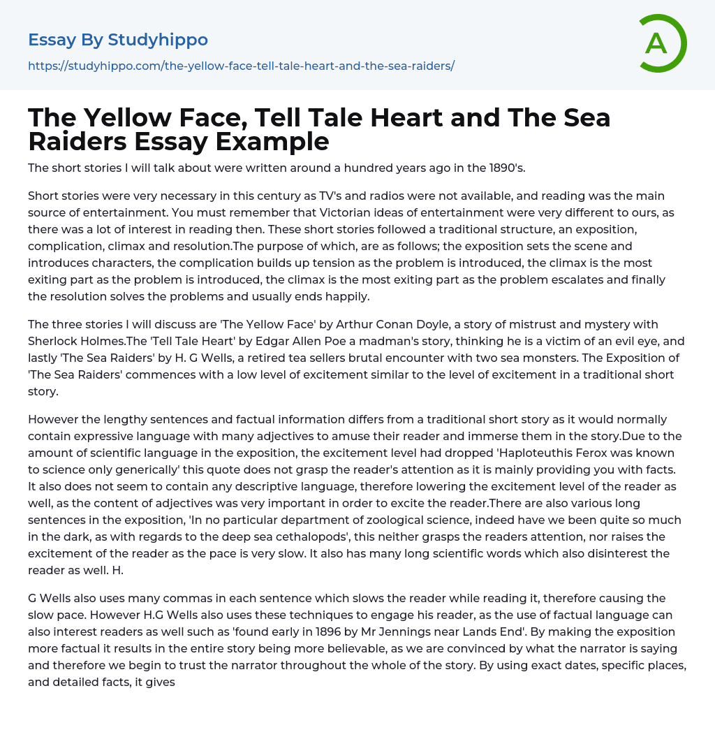 The Yellow Face, Tell Tale Heart and The Sea Raiders Essay Example
