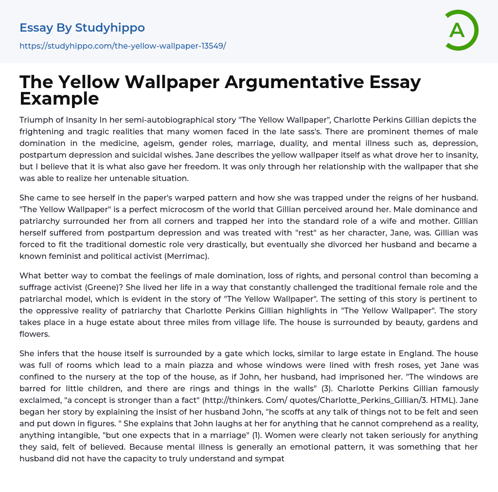 the yellow wallpaper argumentative essay