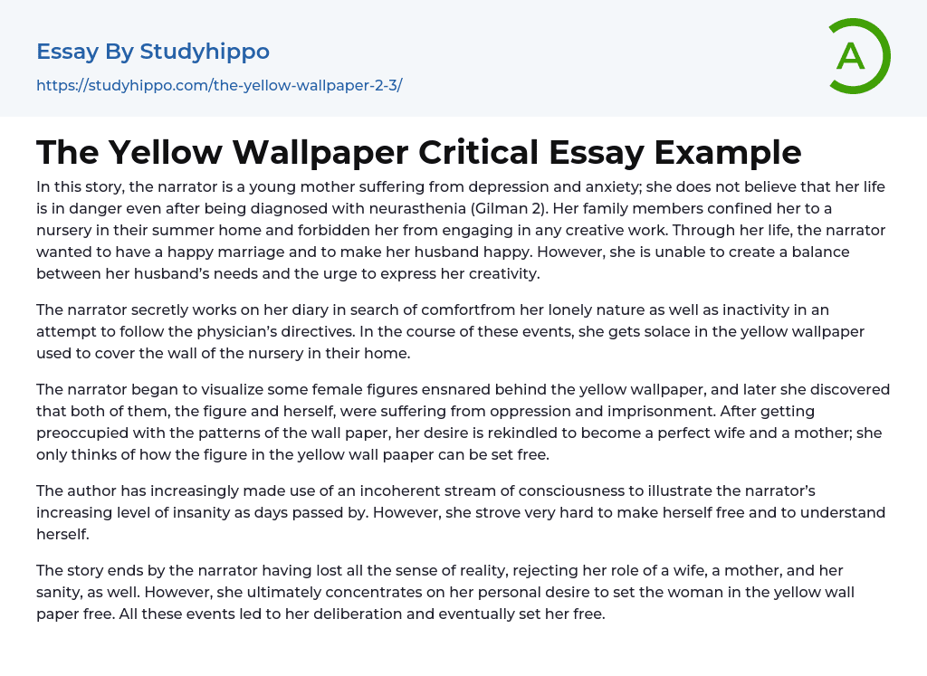 The Yellow Wallpaper Critical Essay Example