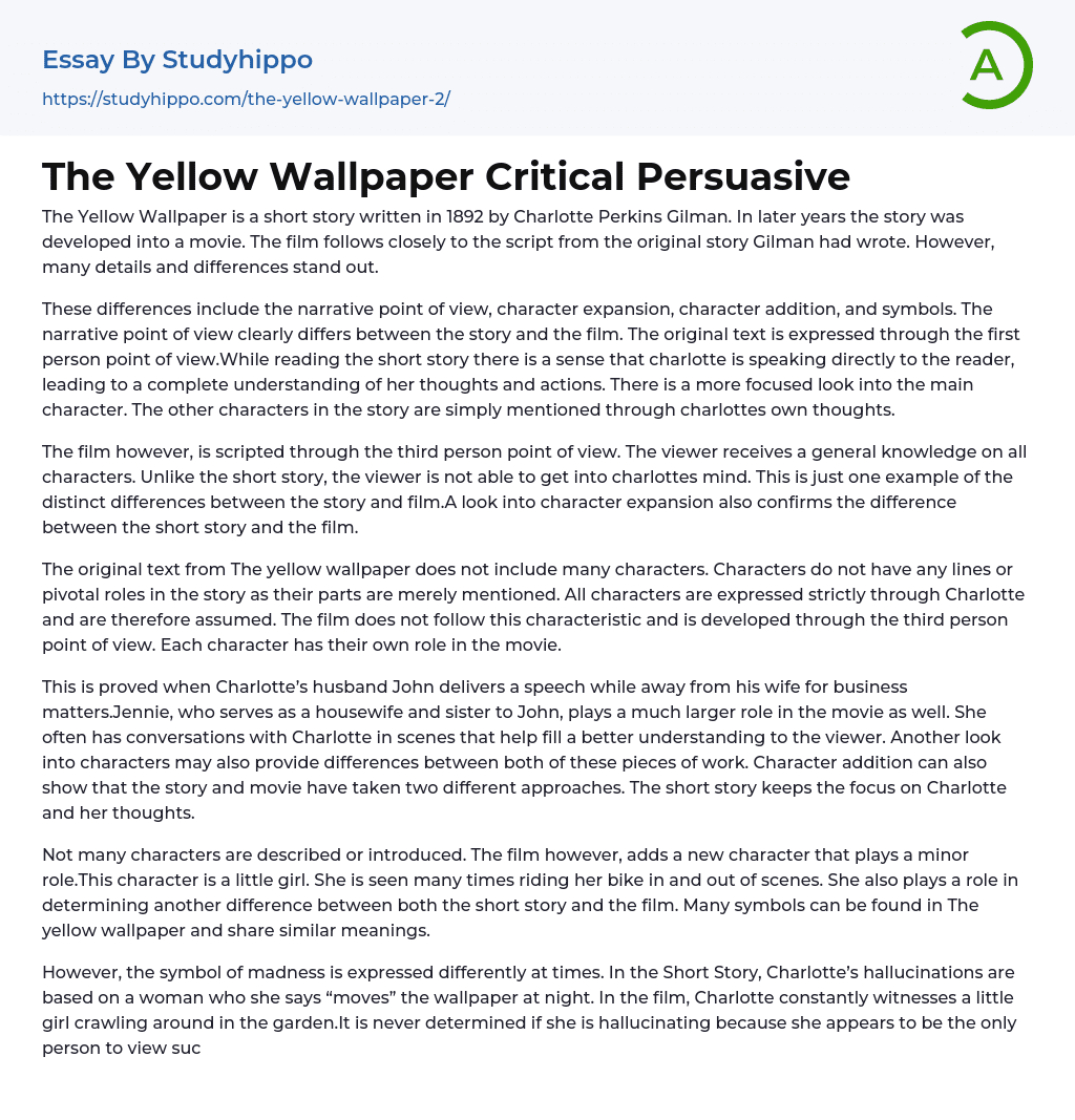 the yellow wallpaper critical essay higher english