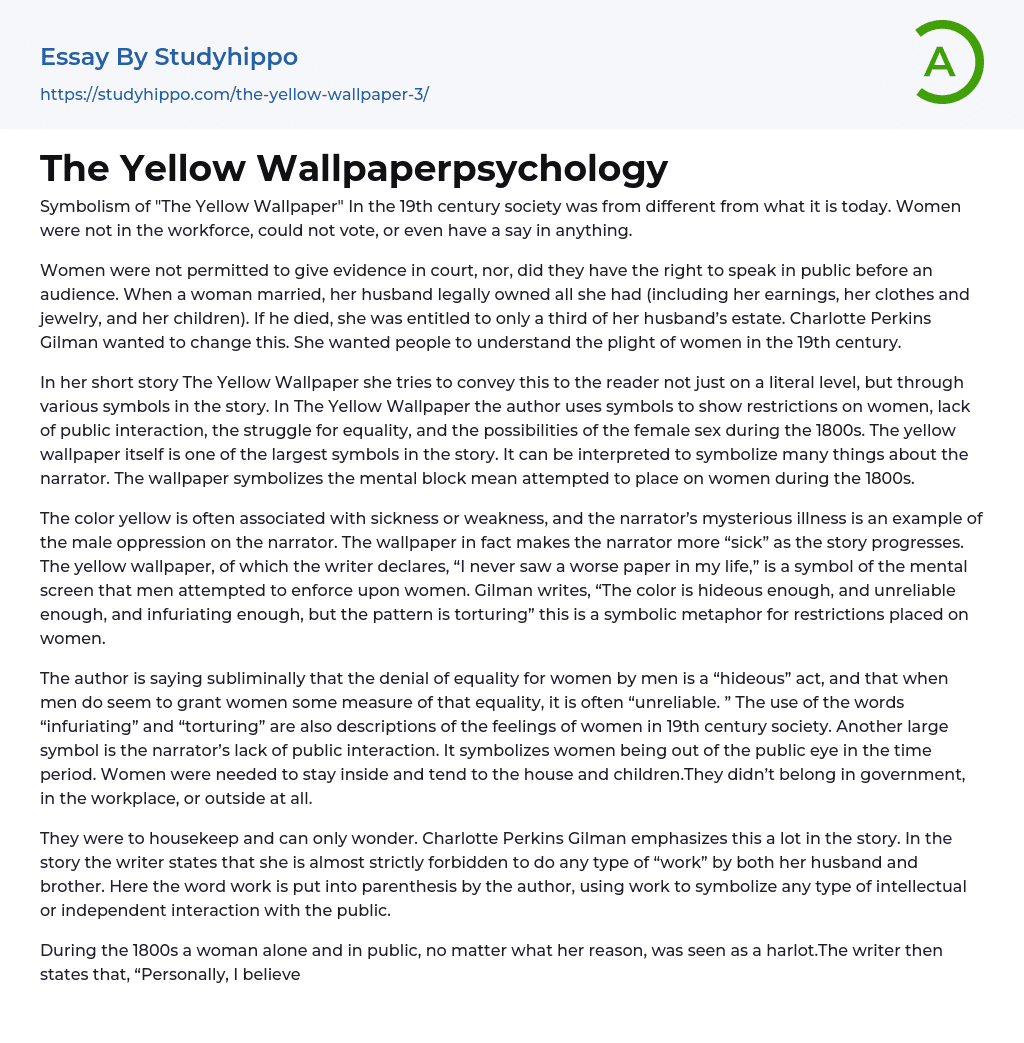 The Yellow Wallpaperpsychology Essay Example