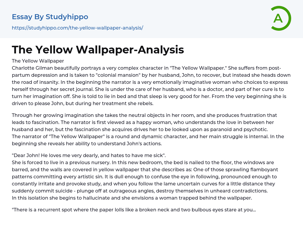 The Yellow Wallpaper-Analysis Essay Example