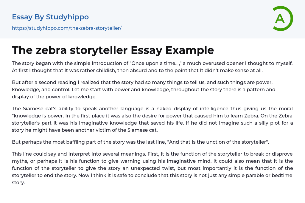 The zebra storyteller Essay Example