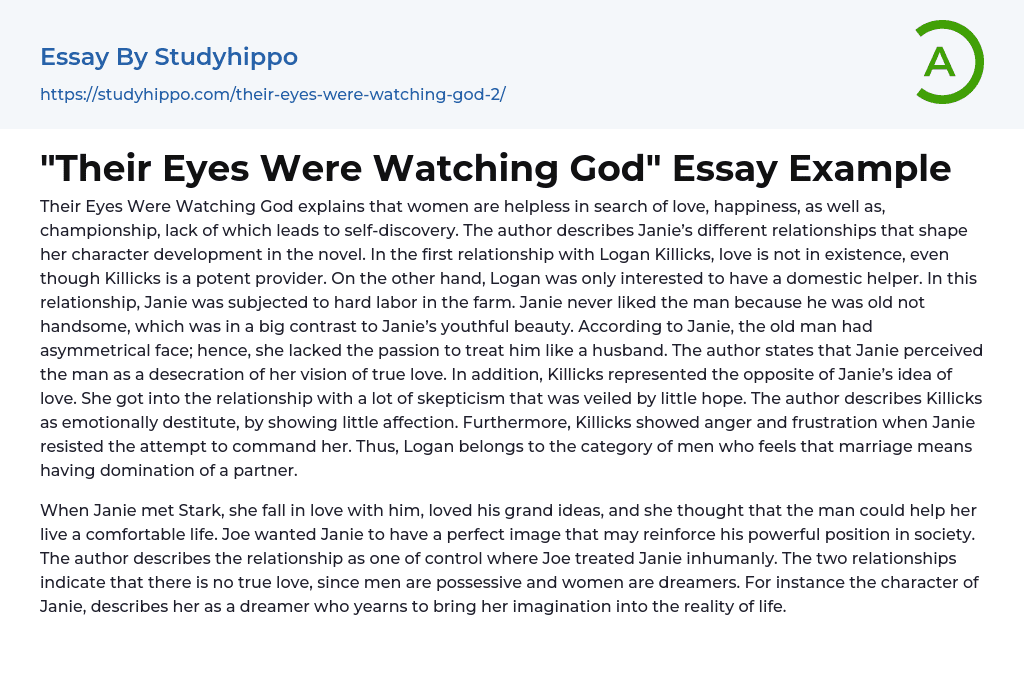 “Their Eyes Were Watching God” Essay Example