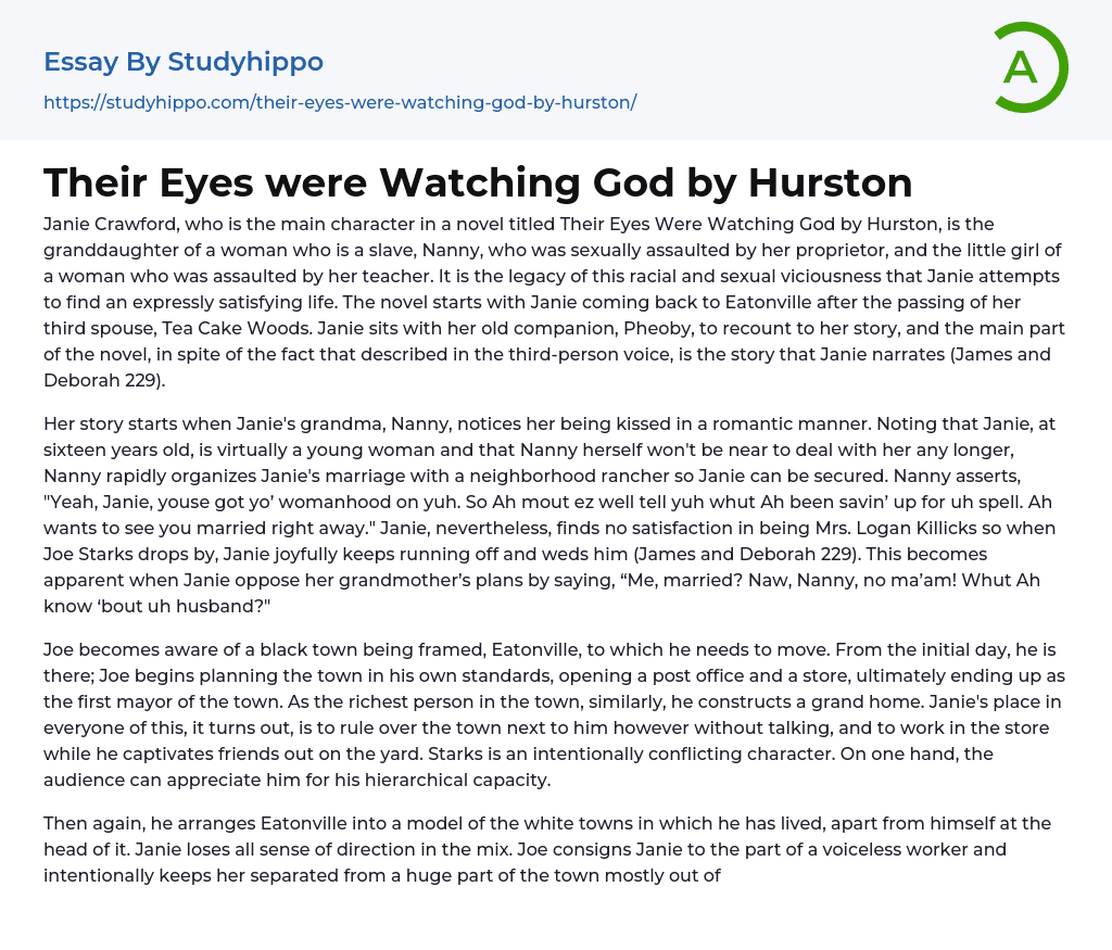 Their Eyes were Watching God by Hurston Essay Example