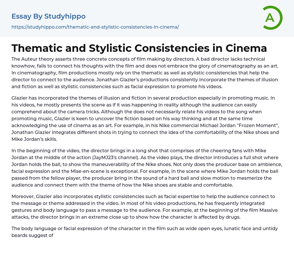 Thematic and Stylistic Consistencies in Cinema Essay Example