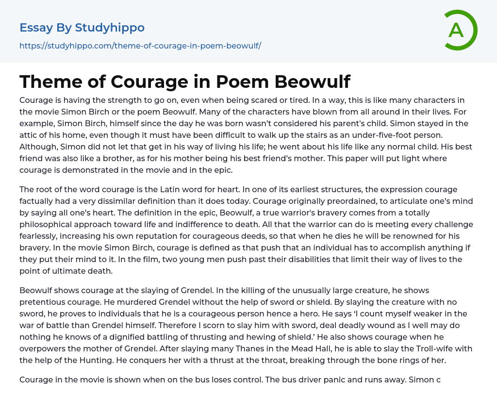 Theme of Courage in Poem Beowulf Essay Example