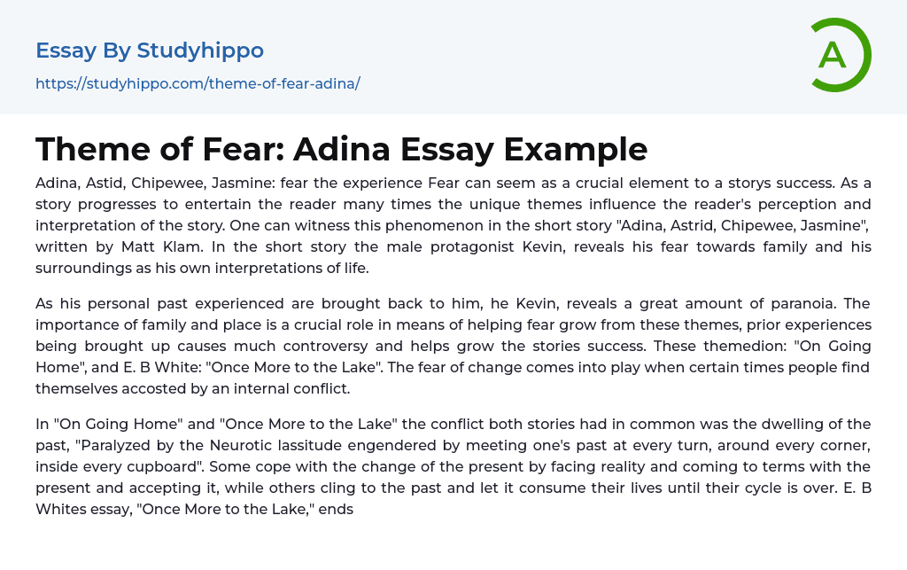 Theme of Fear: Adina Essay Example