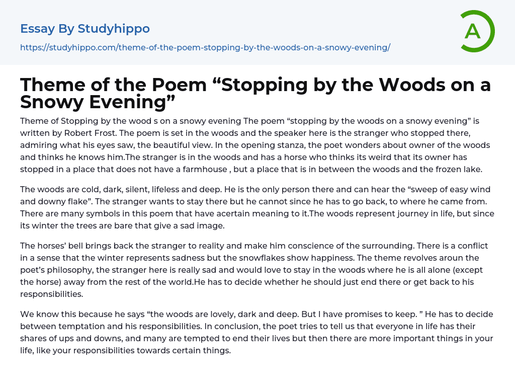 Theme of the Poem “Stopping by the Woods on a Snowy Evening” Essay Example