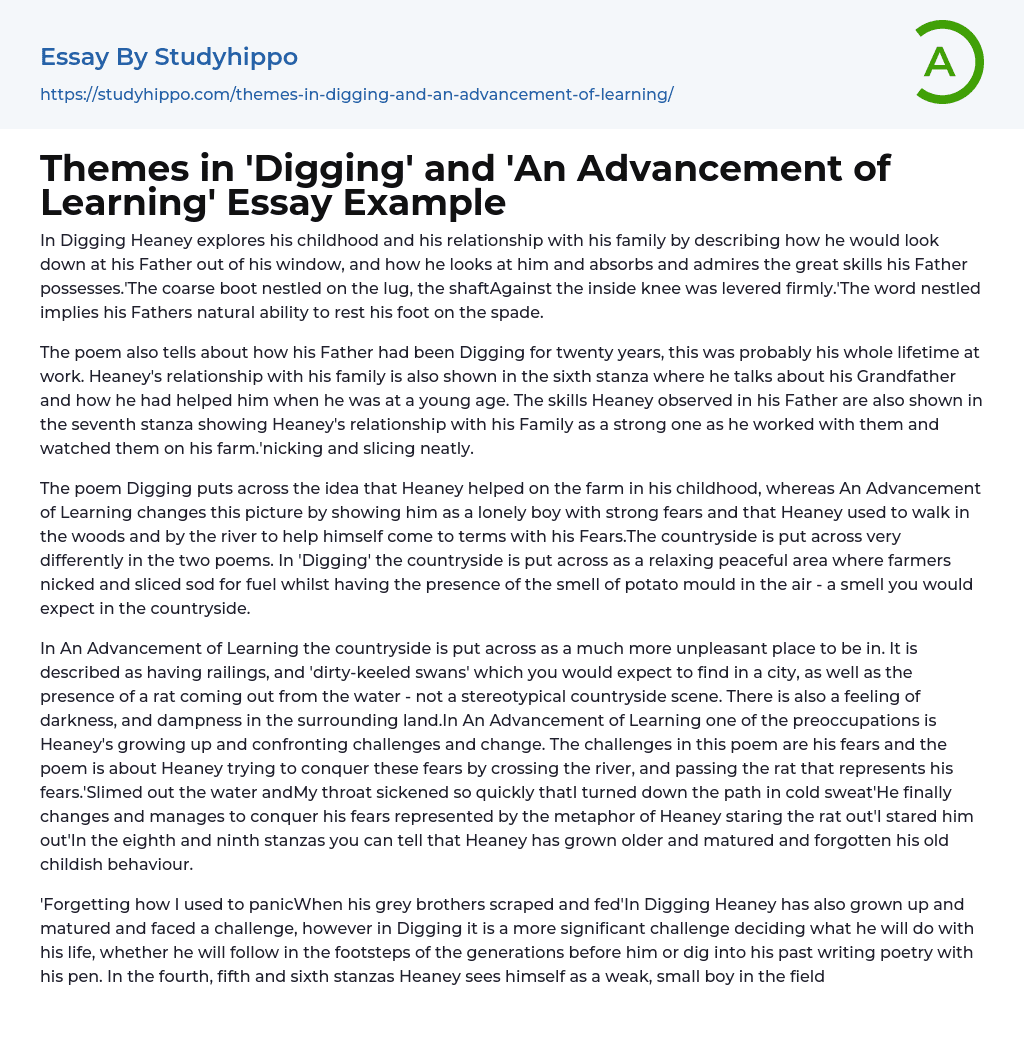 Themes in ‘Digging’ and ‘An Advancement of Learning’ Essay Example
