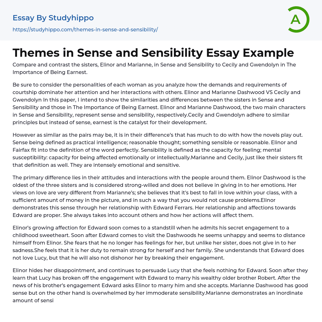 Themes in Sense and Sensibility Essay Example