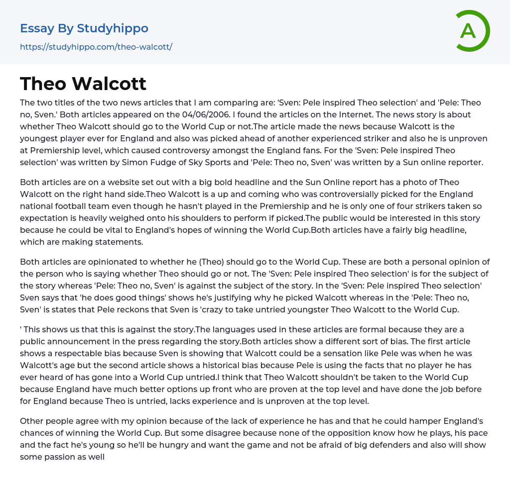 Theo Walcott Essay Example