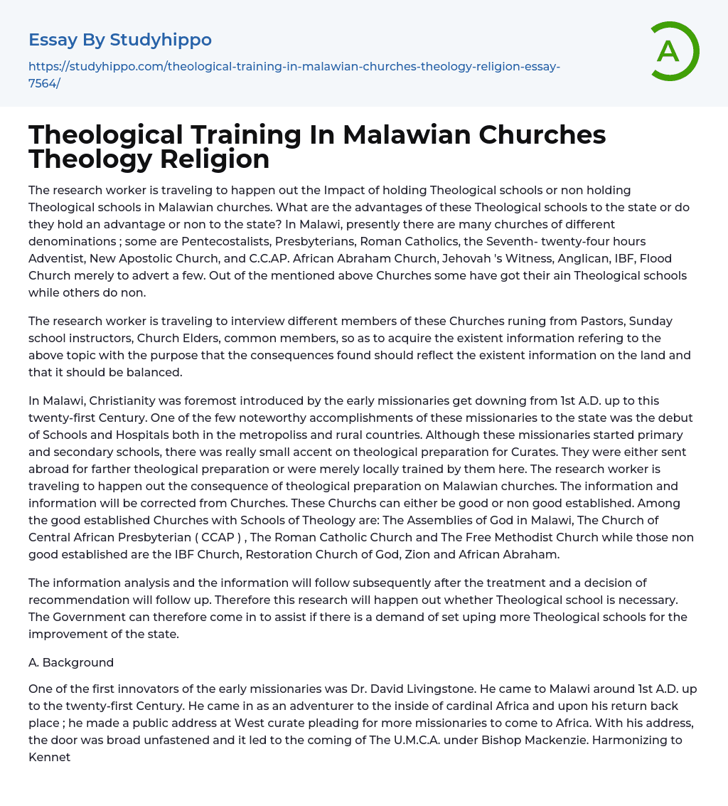 Theological Training In Malawian Churches Theology Religion Essay Example