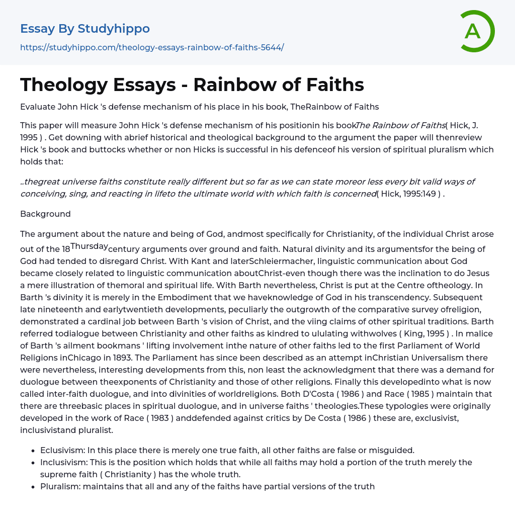 Theology Essays – Rainbow of Faiths