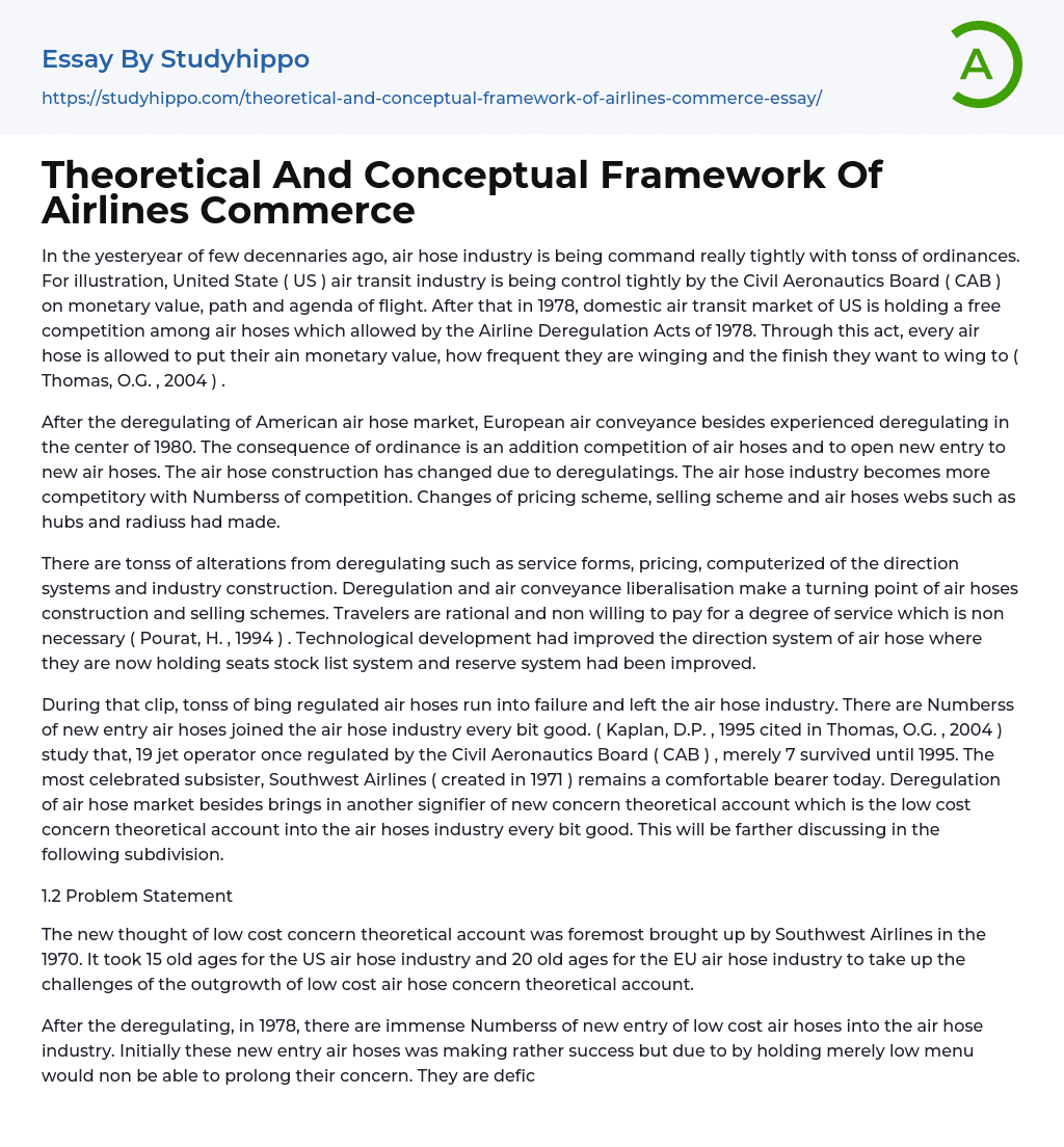 Theoretical And Conceptual Framework Of Airlines Commerce Essay Example