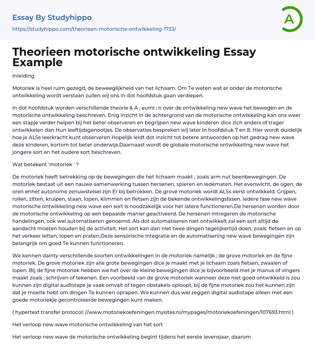 Theorieen motorische ontwikkeling Essay Example