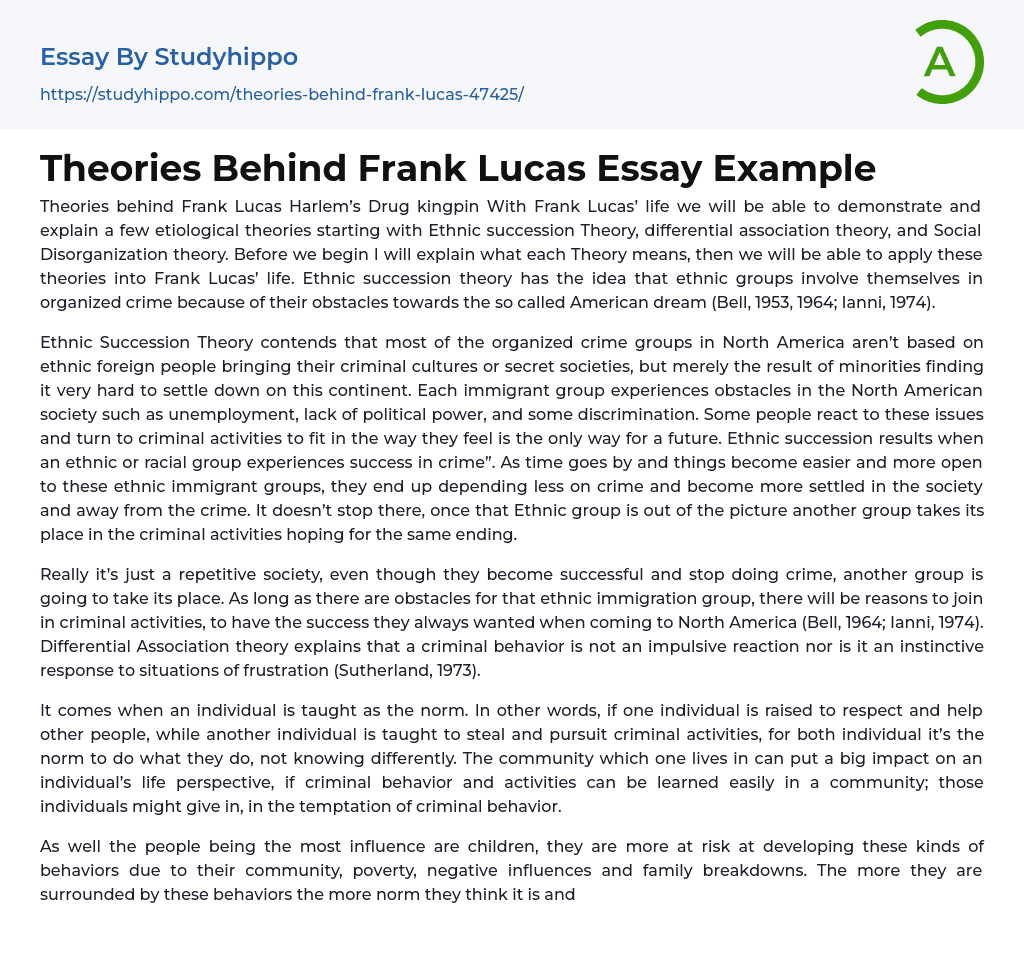 Theories Behind Frank Lucas Essay Example