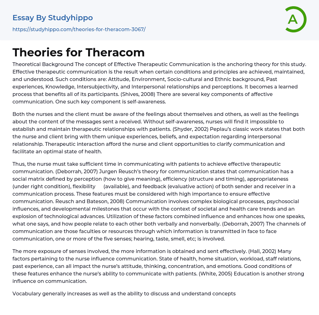 Theories for Theracom Essay Example