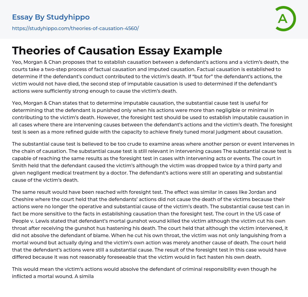 Theories of Causation Essay Example
