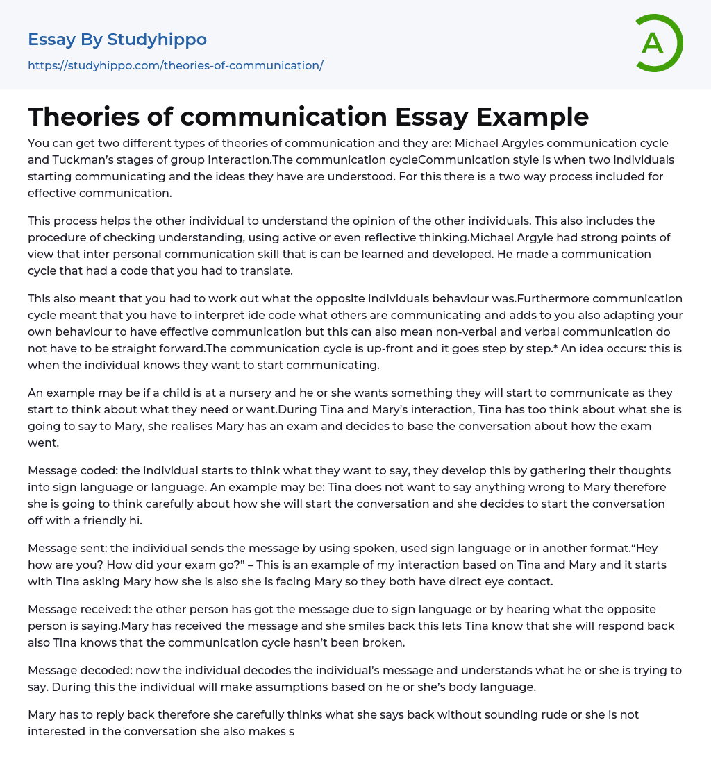 Theories of communication Essay Example