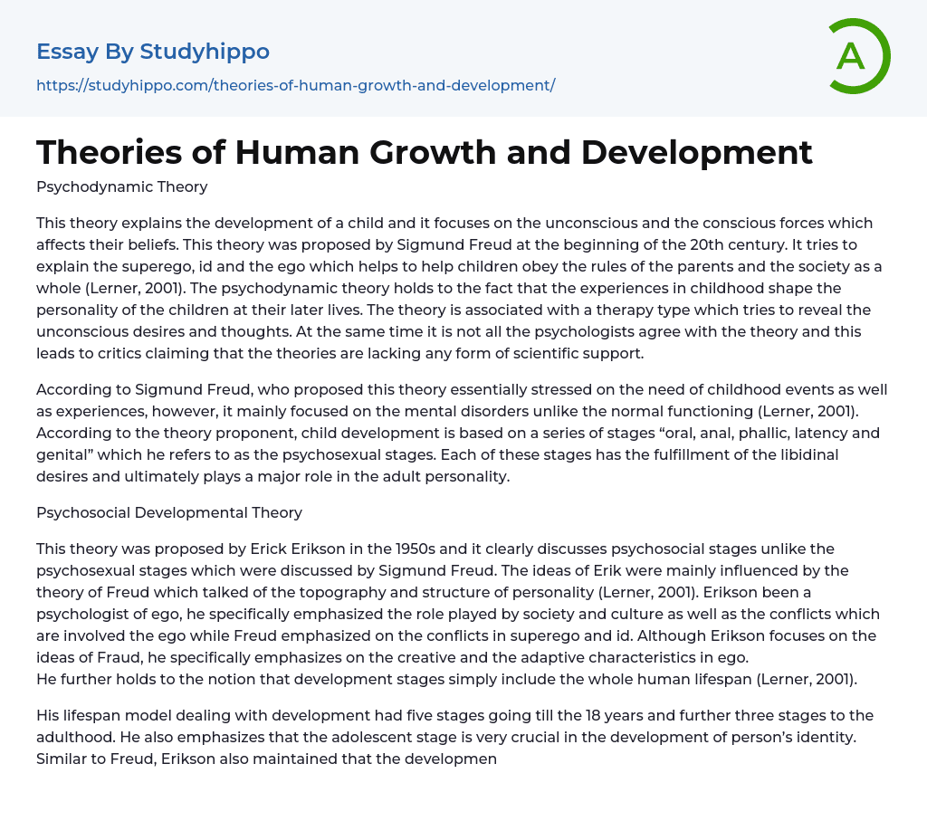 Theories of Human Growth and Development Essay Example