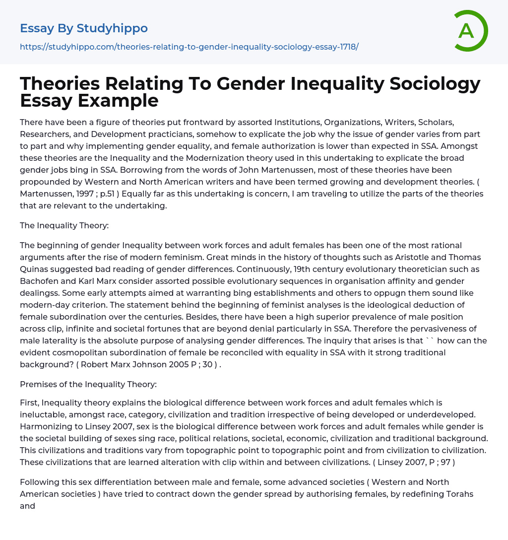 gender inequality essay sociology