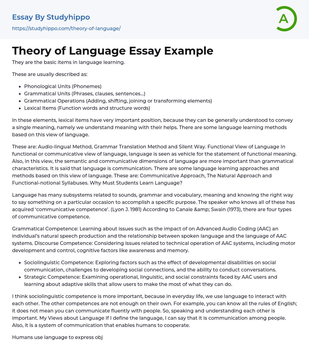 Theory of Language Essay Example