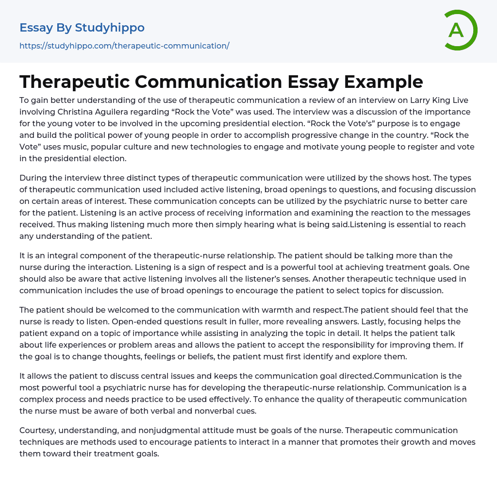 Therapeutic Communication Essay Example