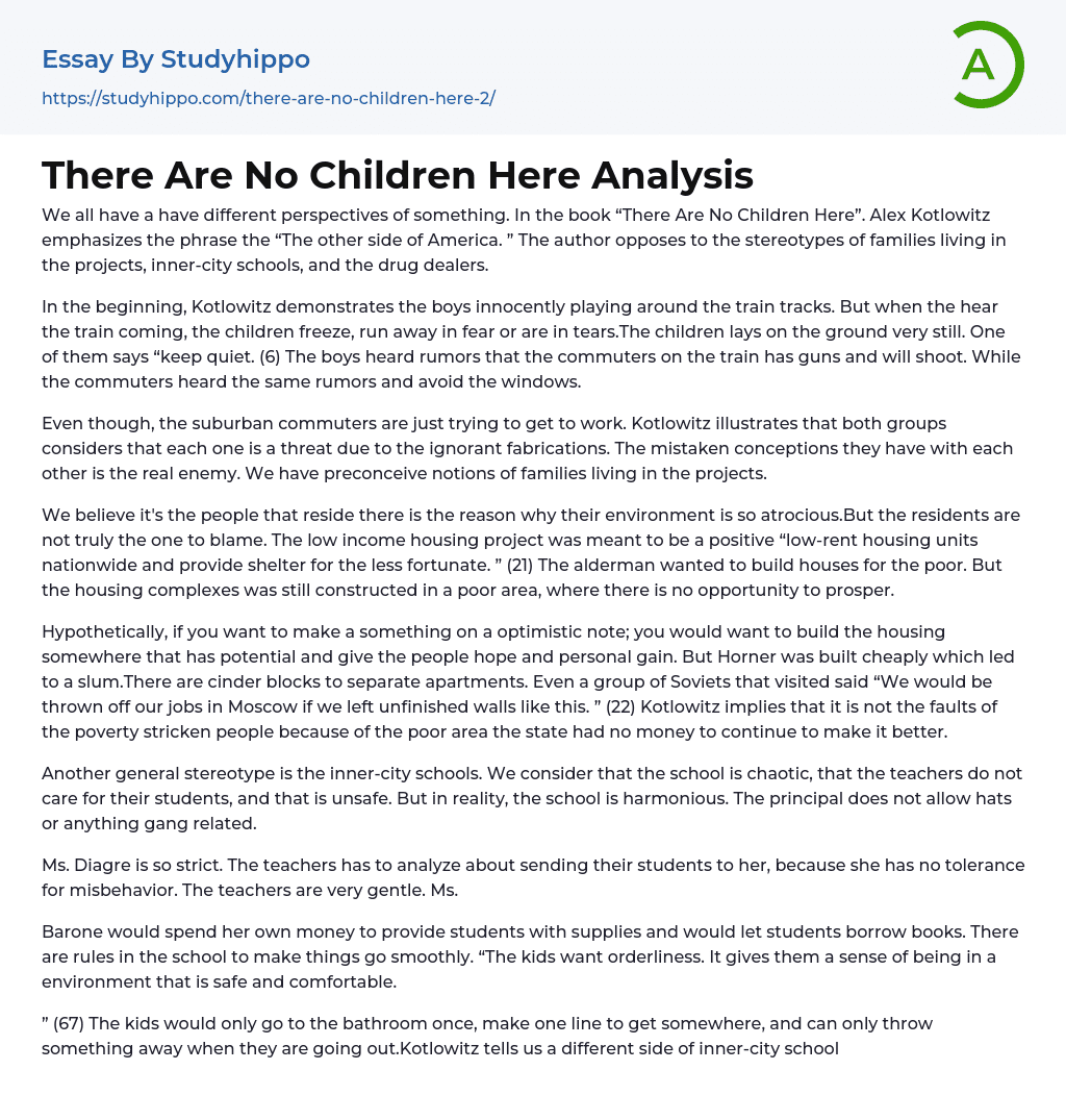 There Are No Children Here Analysis Essay Example