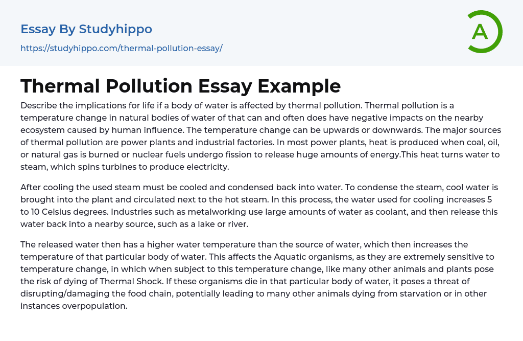 Thermal Pollution Essay Example
