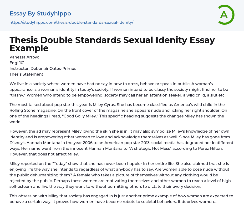 Thesis Double Standards Sexual Idenity Essay Example