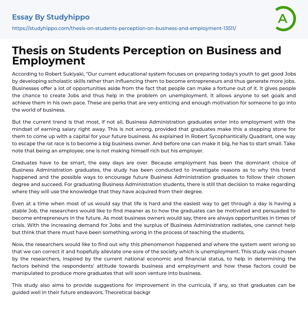 Thesis on Students Perception on Business and Employment Essay Example